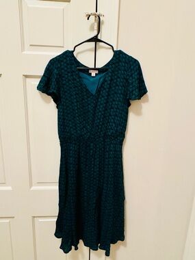 Merona Teal Patterned V-Neck Mini Dress